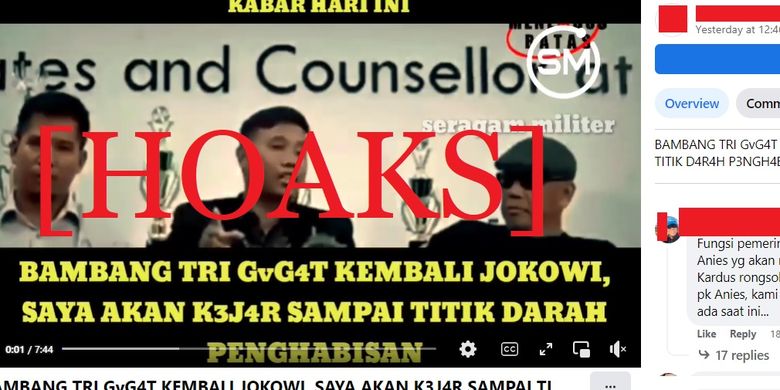 Tangkapan layar Facebook narasi yang menyebut bahwa Bambang Tri kembali menggugat Jokowi terkait dugaan ijazah palsu
