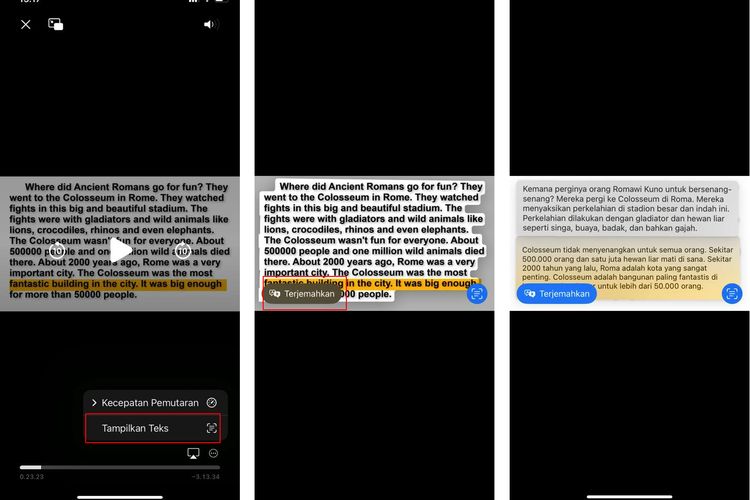 Ilustrasi fitur terjemahkan teks di video lewat Live Text iOS 16.