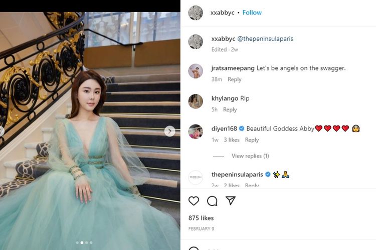 Tangkapan layar dari akun Instagram model Hong Kong, Abby Choi. Jenazah Abby Choy ditemukan di sebuah rumah di desa.