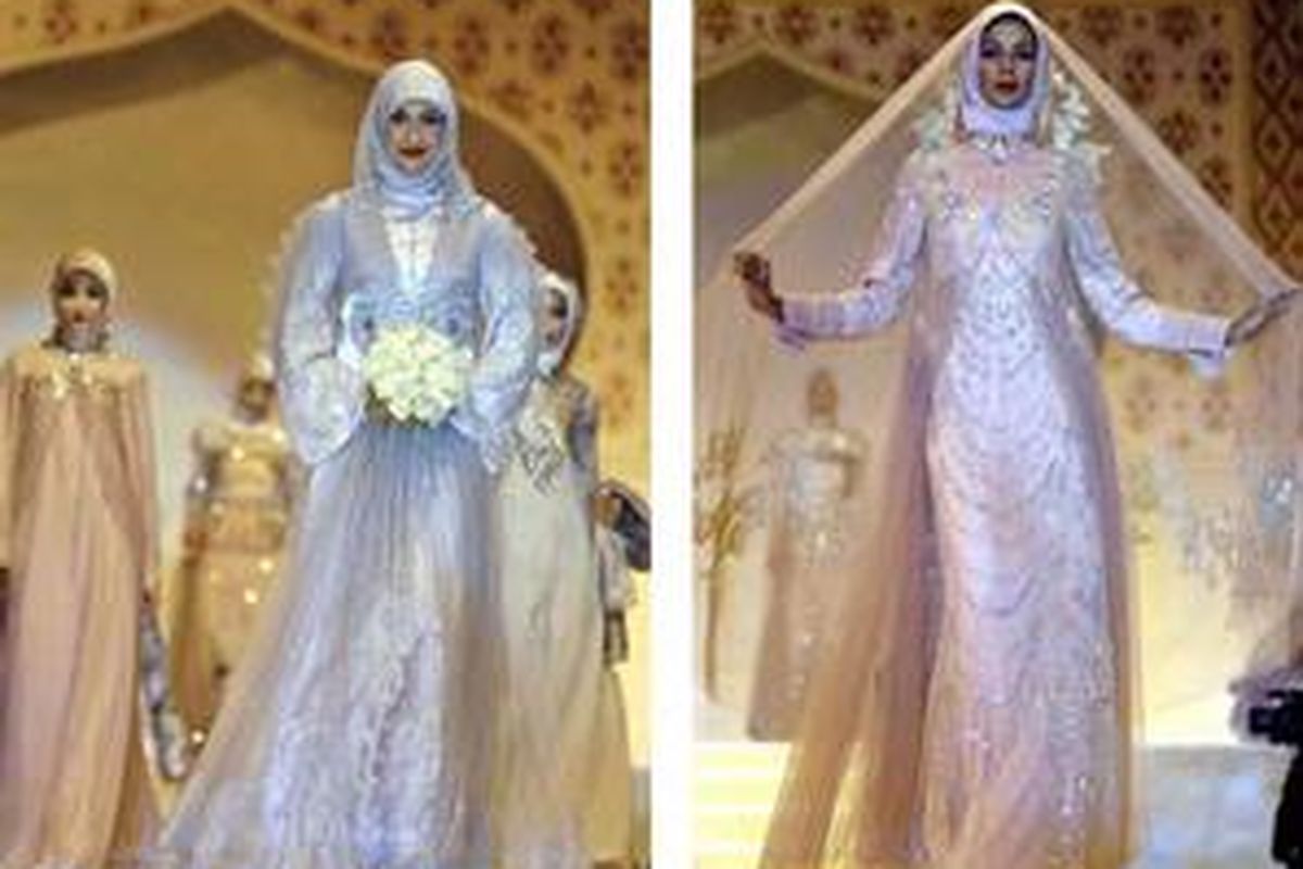 Koleksi gaun pengantin Muslim Rudy Chandra di Islamic Fashion Festival. 