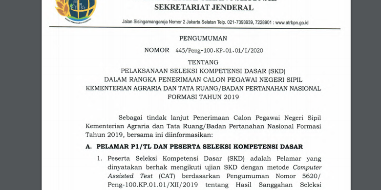 Jadwal Dan Lokasi Tes Skd Cpns 2019 Di Kementerian Atr Bpn Diumumkan