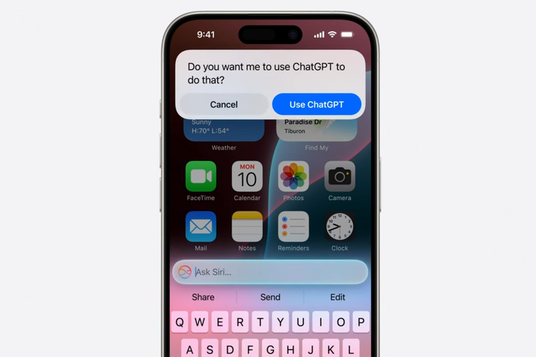 ilustrasi integrasi chatbot ChatGPT dengan asisten virtual milik Apple, Siri.