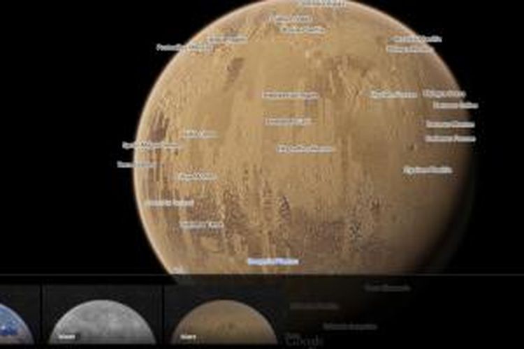 Tampilan peta planet Mars di Google Maps