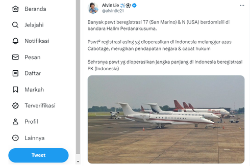 Pengamat Ungkap Banyak Pesawat Registrasi Asing Dioperasikan di Indonesia, Sebut Merugikan Negara