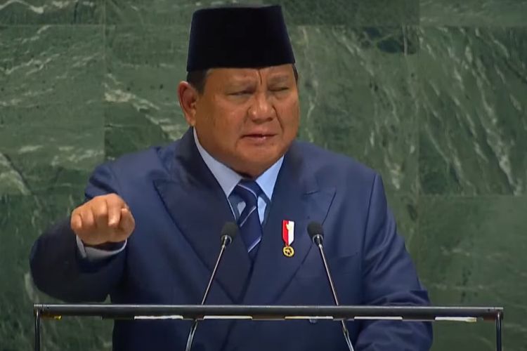 Presiden Prabowo Subianto ketika berpidato di Sidang Majelis Umum PBB, New York, AS pada Selasa (23/9/2025).