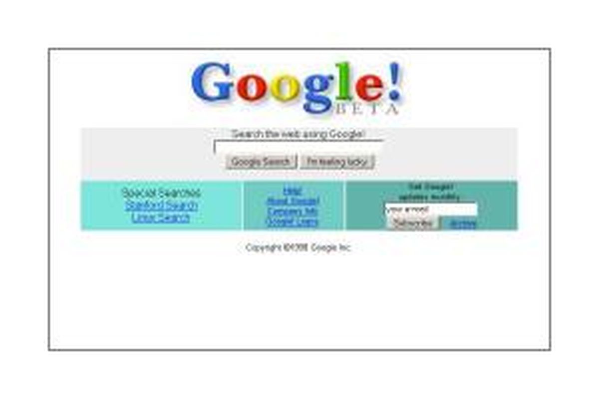 Tampilan situs mesin pencari Google saat masih dalam tahap beta
