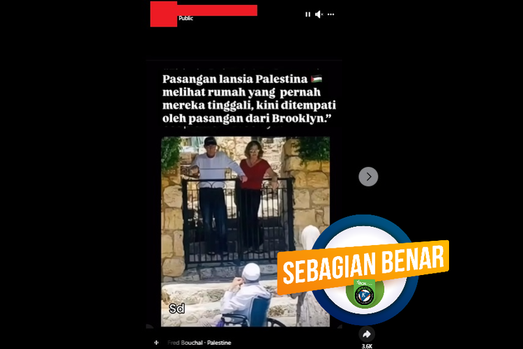 Tangkapan layar Facebook, foto dengan narasi pasangan lansia  Palestina melihat rumah lamanya yang kini ditempati oleh pasangan dari Brooklyn