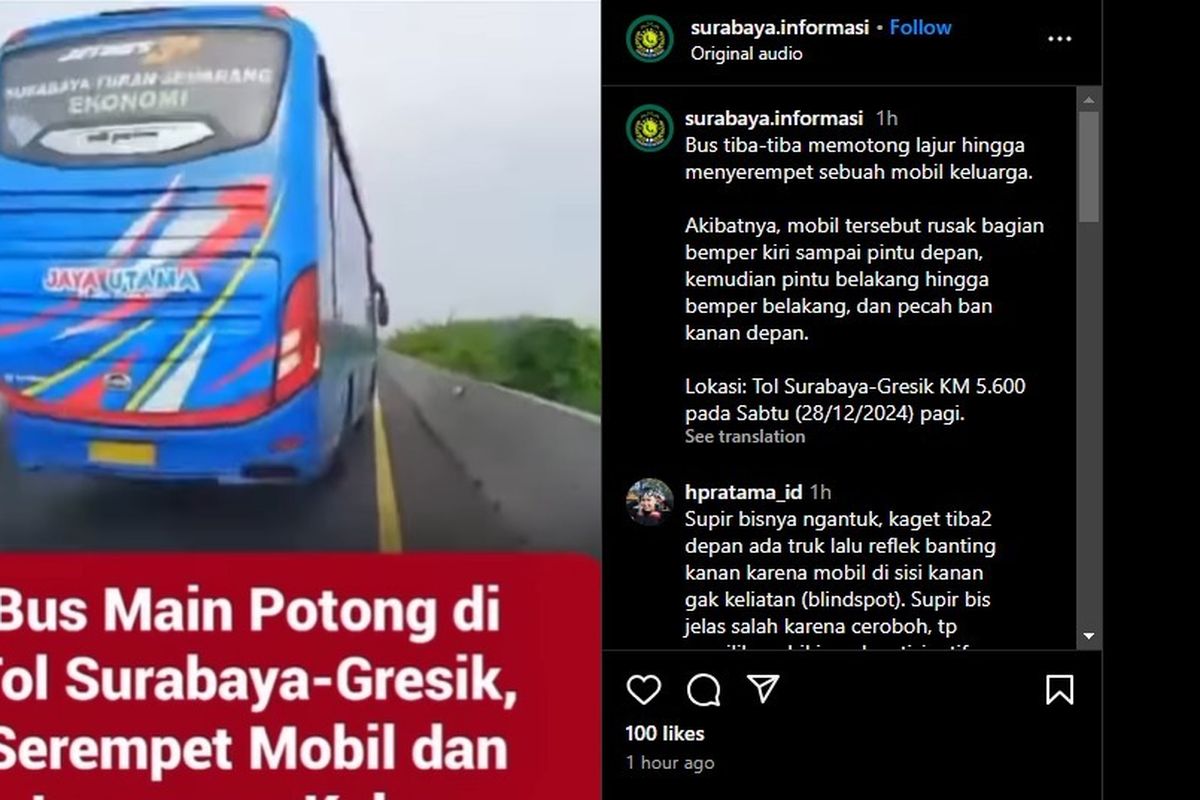 Video viral, mobil diserempet bus yang memotong jalur tiba-tiba