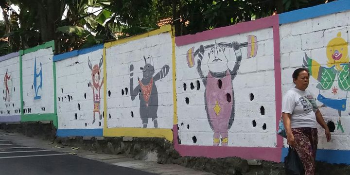 Mural Asian Games di Kramat Jati, Jakarta Timur, Minggu (22/7/2018)