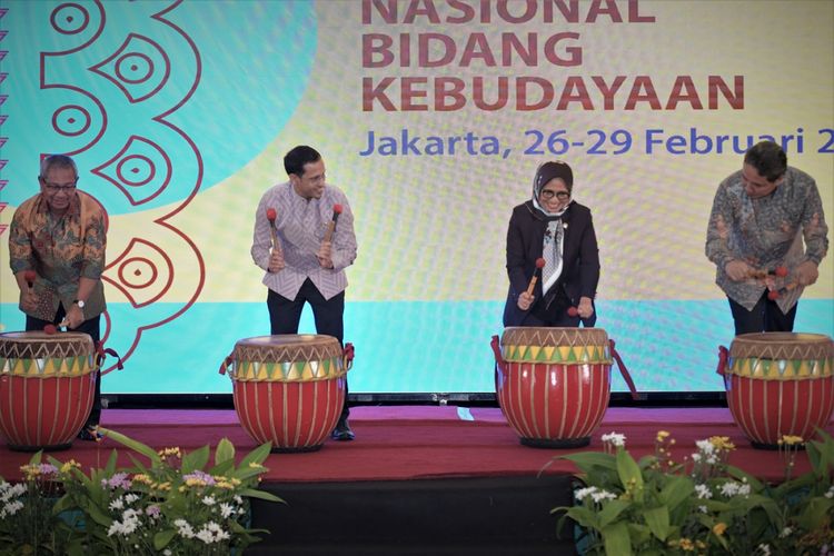 Mendikbud Nadiem Makarim saat membuka Rakornas Bidang Kebudayaan yang berlangsung di Jakarta 26-29 Februari 2020.