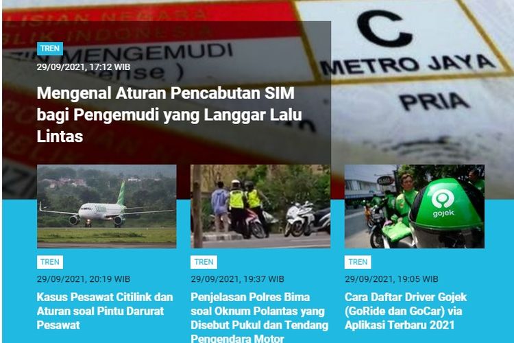 Tangkapan layar berita populer di laman Tren sepanjang Rabu (29/9/2021) hingga Kamis (30/9/2021) pagi.