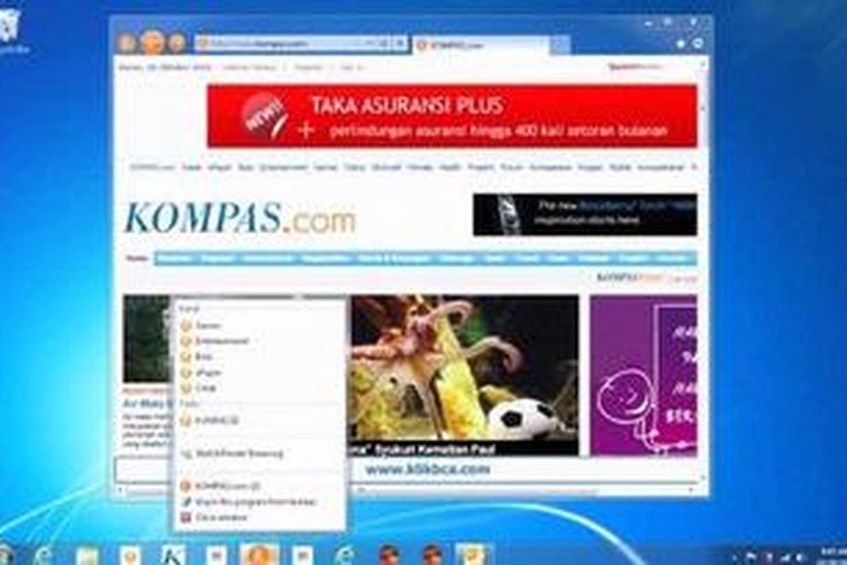 Kompas.com menjadi salah satu situs yang mendukung fitur-fitur terbaru IE9 sehingga situs web bisa ditampilkan seperti layaknya sebuah aplikasi.