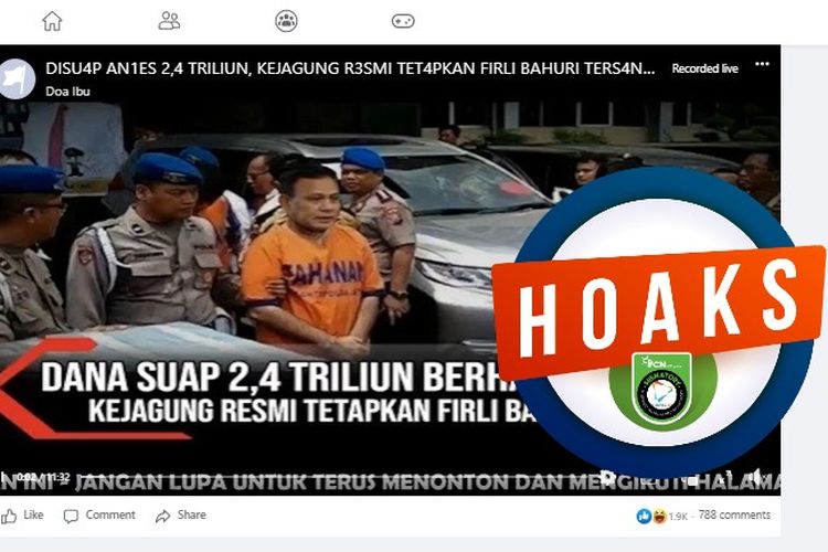 Tangkapan layar Facebook narasi yang menyebut bahwa Kejagung menetapkan Firli Bahuri menjadi tersangka karena menerima suap dari Anies Baswedan