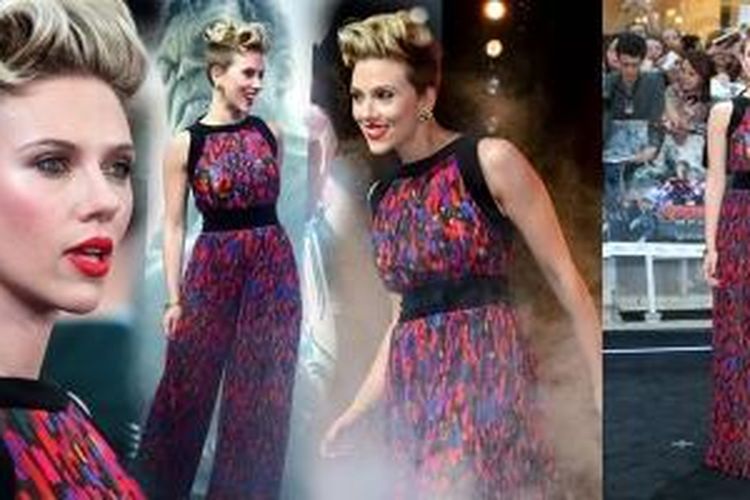 Scarlett Johansson saat acara red carpet peluncuran film Avengers Age of Ultron di London (22/4/2015).