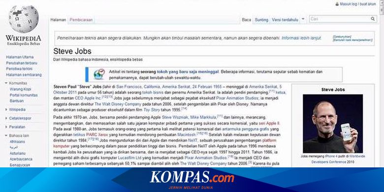 Halaman Wikipedia Steve Jobs Langsung Diupdate