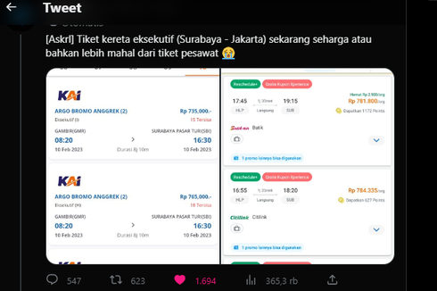 Harga Tiket Kereta Disebut Lebih Mahal dari Pesawat, Ini Kata PT KAI