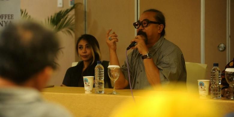 Djaduk Ferianto dan Trie Utami saat jumpa pers penyelangaraan Ngayogjazz ke 9 dengan tema Bhineka Tunggal Jazznya