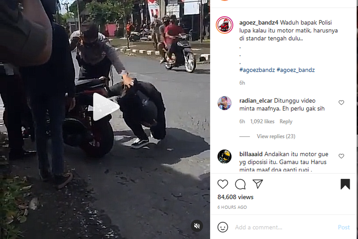 Potongan video polisi hukum pengendara motor