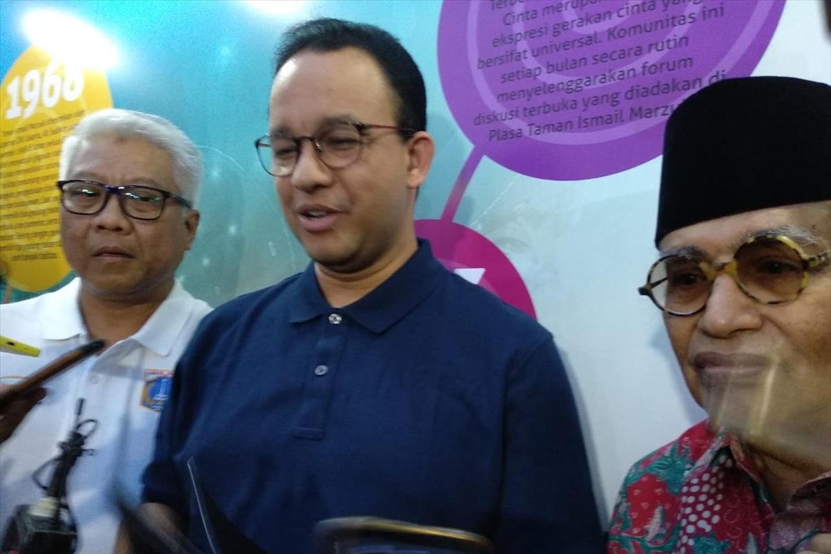 Gubernur DKI Jakarta Anies Baswedan sesuai peletakan batu pertama revitalisasi Taman Ismail Marzuki, Rabu (3/7/2019)
