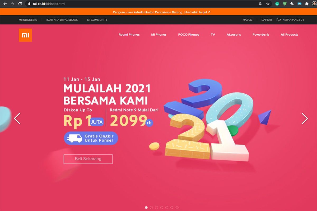 Tampilan situs Xiaomi Indonesia palsu di alamat Mi-co.id