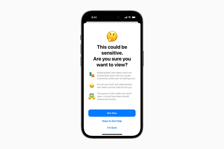 Tampilan fitur Fitur Sensitive Content Warning di iOS 17