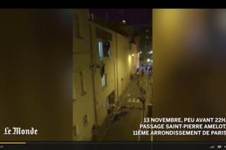Video yang direkam oleh jurnalis Le Monde, Daniel Psenny, memperlihatkan kepanikan saat terjadi penembakan di gedung konser musik Bataclan di pusat Kota Paris, Perancis, Jumat (13/11/2015) malam.