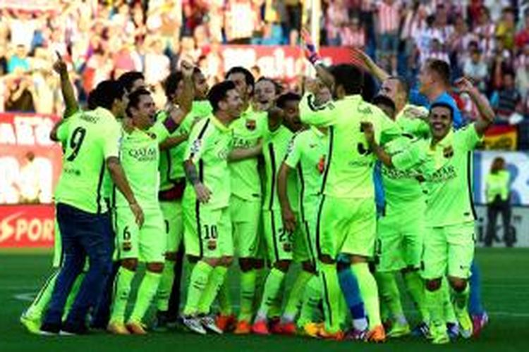 Barcelona memastikan sebagai juara Divisi Primera 2014-15 setelah menang 1-0 atas Atletico Madrid di Stadion Vicente Calderon, Minggu waktu setempat atau Senin (18/5/2015) WIB.