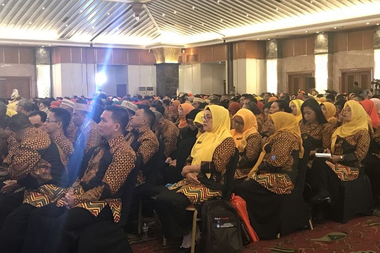 Pembukaan acara Pemilihan Guru dan Tenaga Kependidikan Berprestasi dan Berdedikasi di Hotel Sahid Jakarta, Minggu (12/8/2018)