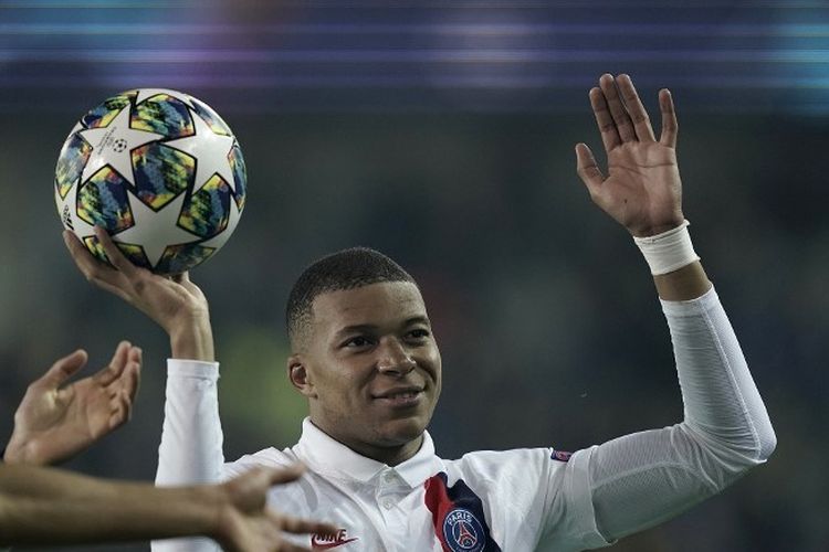 Penyerang Paris Saint-Germain, Kylian Mbappe, mencetak hat-trick pada pertandingan Club Brugge vs PSG dalam lanjutan Liga Champions, 22 Oktober 2019. 