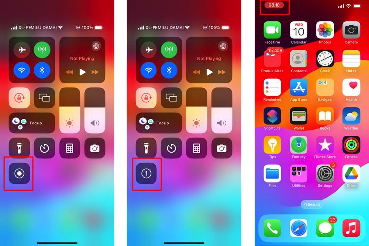 Ilustrasi cara merekam layar iPhone tanpa suara.