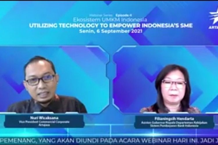 Asisten Gubernur Kepala Departemen Kebijakan Sistem Pembayaran Bank Indonesdiskusi webinar Artajasa secara virtual, Senin (6/9/2021). ia (BI) Filianingsih Hendarta 