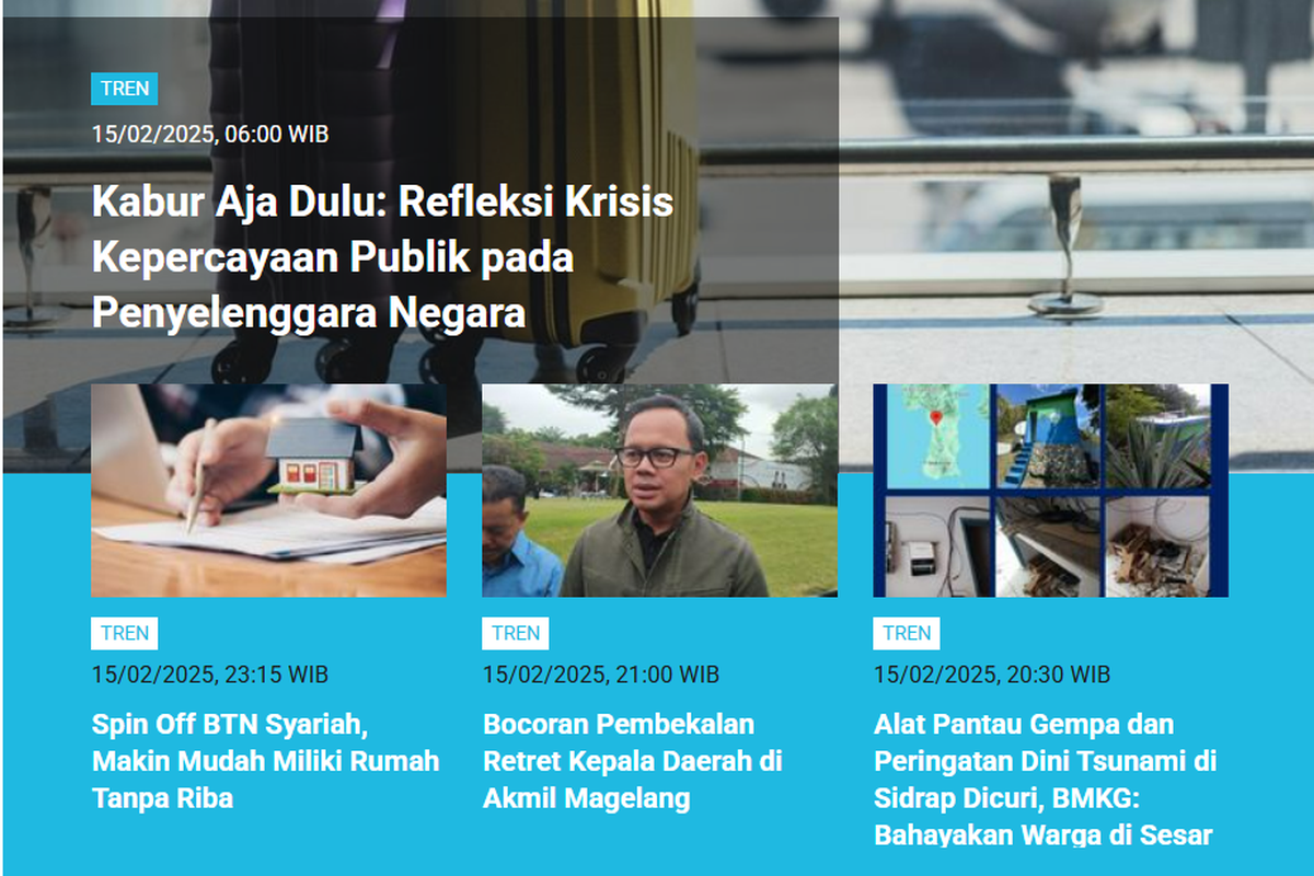 Tangkapan layar kanal Tren ι.com yang memperlihatkan berita terpopuler sepanjang Sabtu (15/2/2025) hingga Minggu (16/2/2025) pagi.