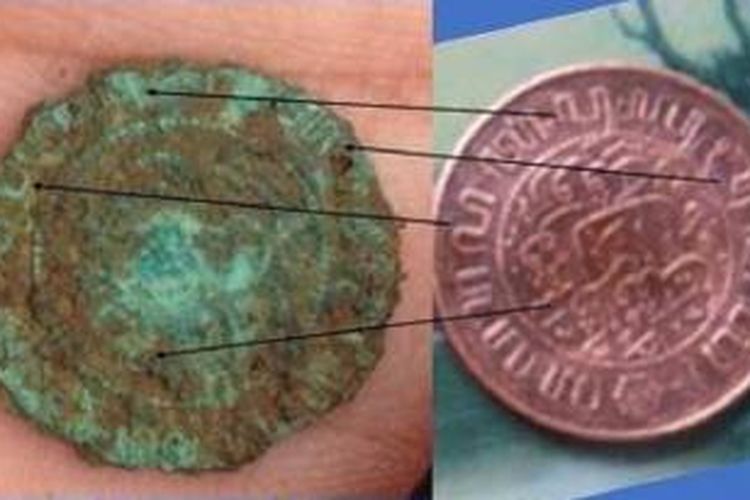 Kemiripan koin Gunung Padang dengan uang logam tahun 1945.