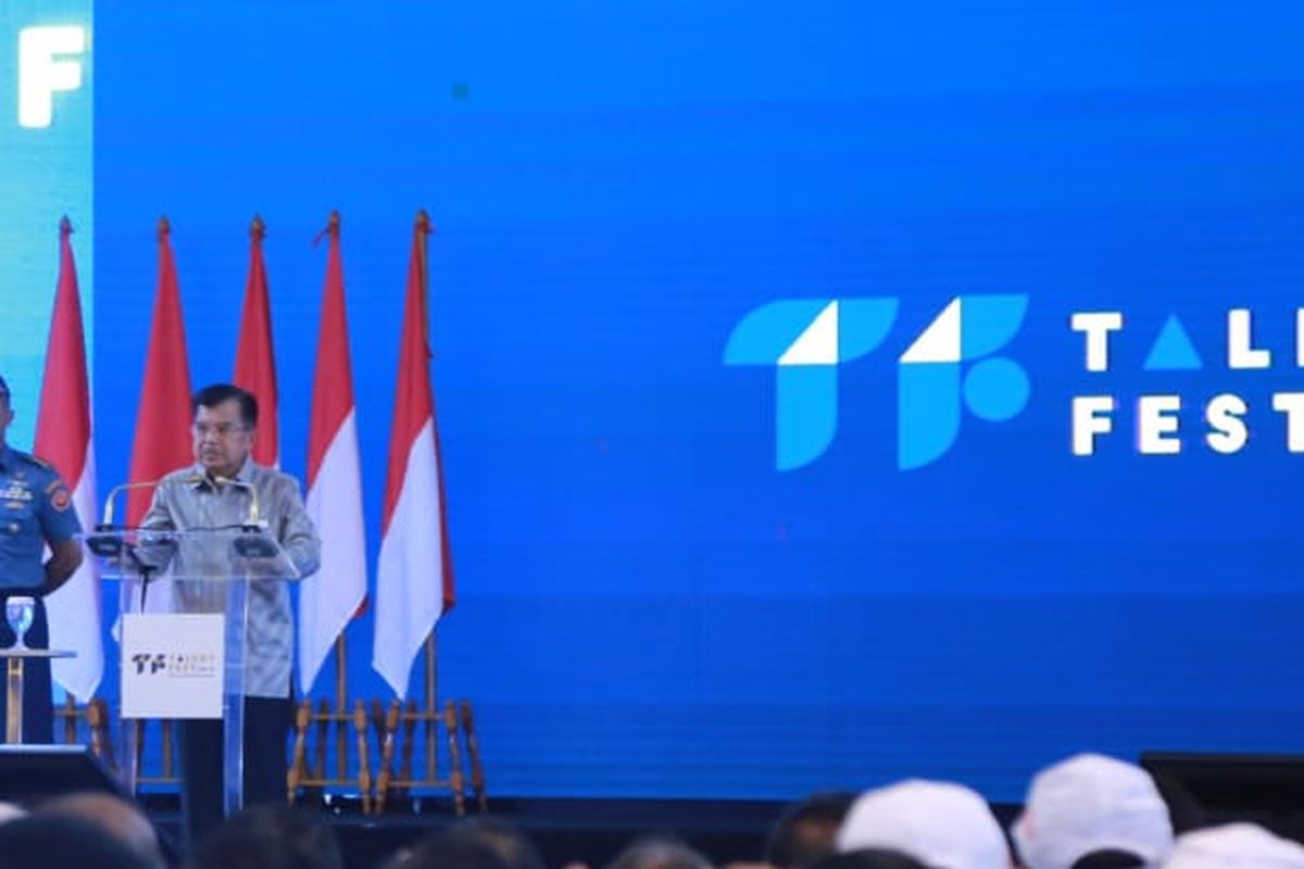 Wakil Presiden RI, Jusuf Kalla membuka kegiatan Talent Fest dan Bursa Kerja Nasional Tahun 2019 di JIExpo Kemayoran Jakarta, Jumat (22/3/2019)