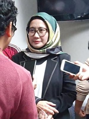 Direktur Utama Telkomsel, Emma Sri Martini saat berkunjung ke Menara Kompas, Jumat (25/10/2019).