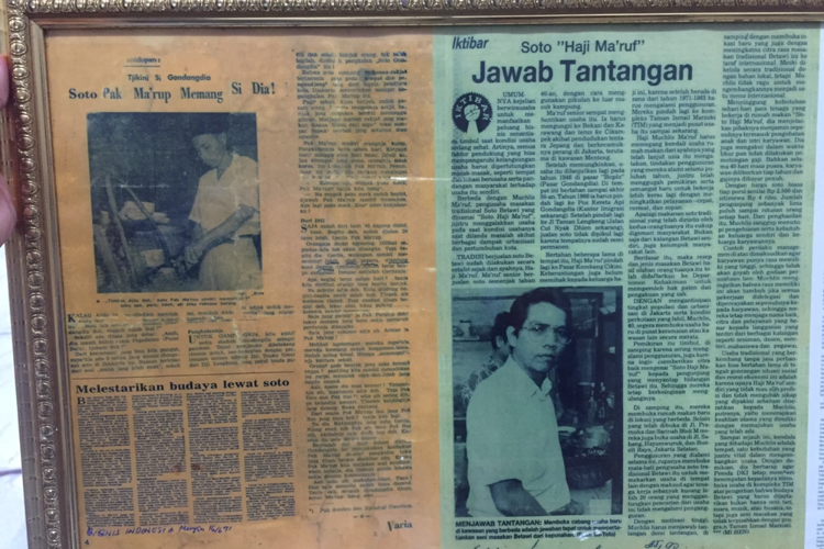 Koran tempo dulu yang memuat kisah Soto Betawi Haji Maruf 