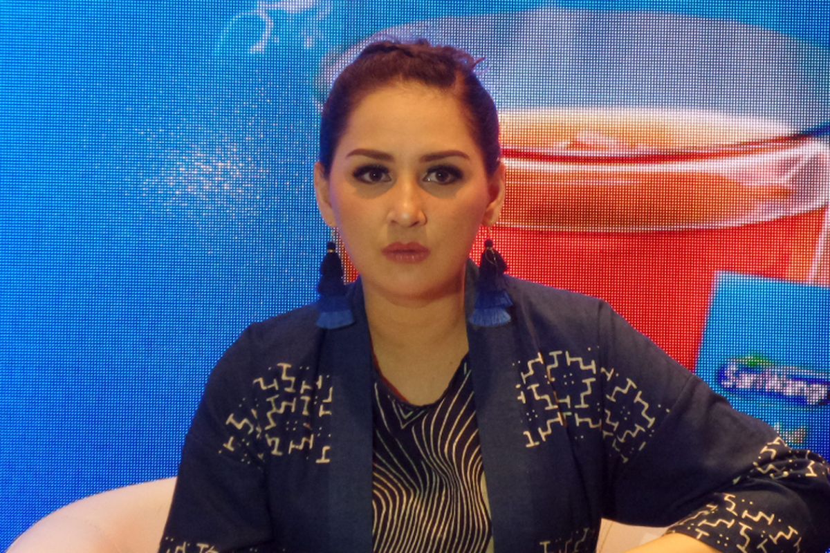 Aktris dan presenter Mona Ratuliu dalam acara peluncuran kampanye Mari Bicara, Indonesia! di Museum Nasional, Selasa (15/1/2019).