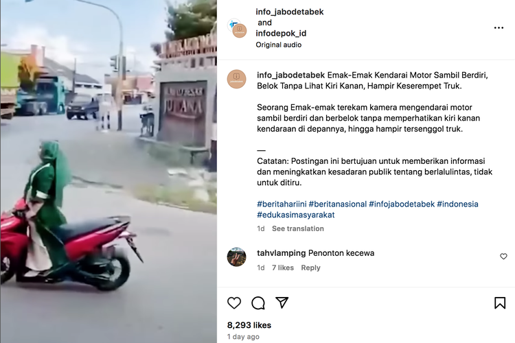 Video emak-emak naik motor sambil berdiri viral di media sosial