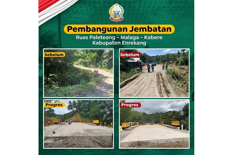 Penampakan jalan di Kabupaten Enrekang sebelum dan setelah diperbaiki.