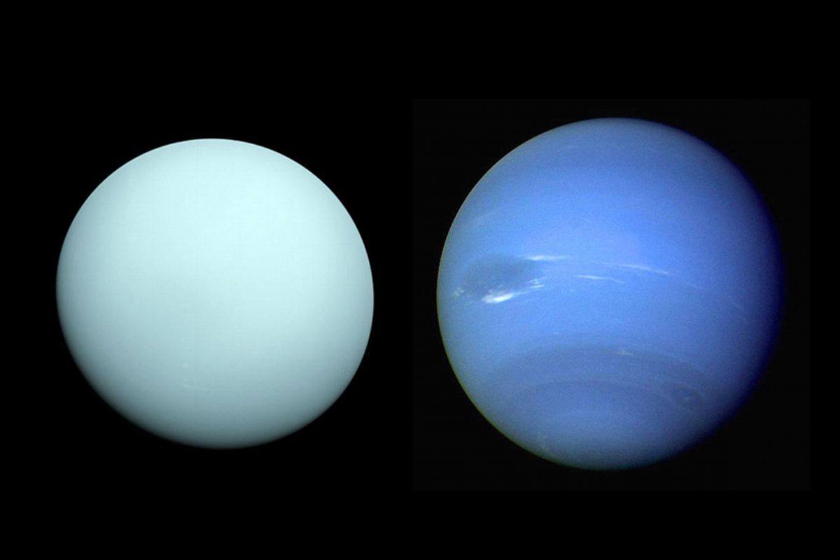 Planet Uranus (kiri) dan Neptunus (kanan).