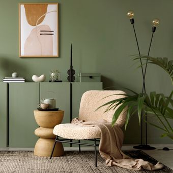 Ilustrasi ruangan dengan warna hijau sage atau sage green.