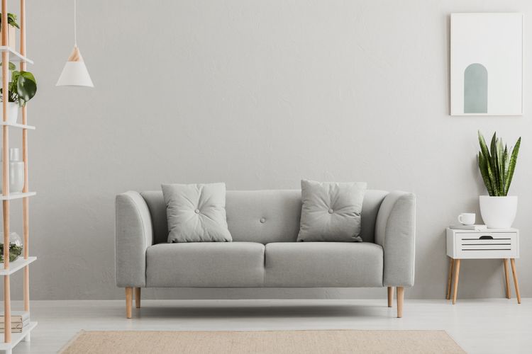 Ilustrasi ruang keluarga bergaya minimalis.