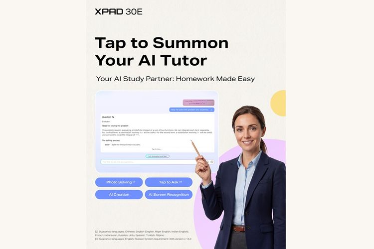 Tablet Infinix Xpad 30E juga dibekali dengan fitur AI Tutor untuk memudahkan pengguna mendapat bantuan belajar dalam sekali tap.