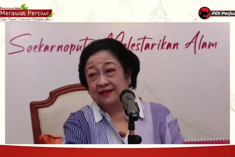 Ketua Umum Partai Demokrasi Indonesia (PDI-P) Megawati Soekarnoputri peluncuran buku ?Merawat Pertiwi, Jalan Megawati Soekarnoputri Melestarikan Alam? yang diunggah di akun Youtube PDI-P, Rabu (24/3/2021).