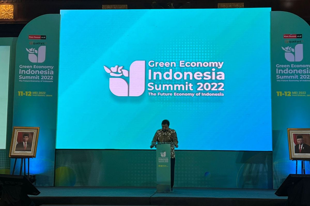 Menteri Koordinator (Menko) Bidang Perekonomian Airlangga Hartarto dalam acara Green Economy Indonesia Summit 2022, Rabu (11/5/2022).