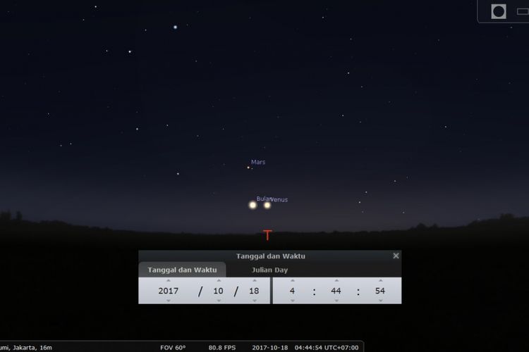 Venus dan Bulan akan berdampingan pada Rabu (18/10/2017) dini hari.