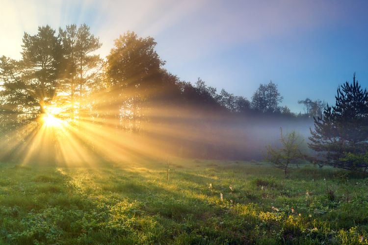 Matahari dan langit biru di siang hari.