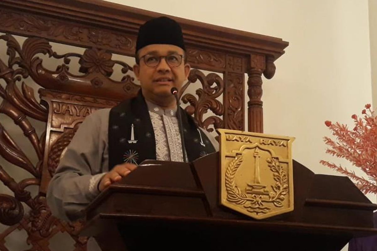 Gubernur DKI Jakarta Anies Baswedan di Balairung, Balai Kota, Jakarta Pusat, Jumat (19/7/2019)