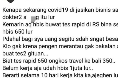 Warga Protes Biaya Rapid Test Mahal di Facebook, IDI Geram dan Melapor ke Polisi