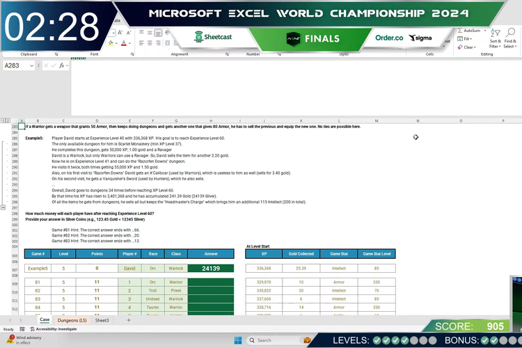 Salah satu contoh soal yang perlu dikerjakan para finalis Microsoft Excel World Championship 2024 yang disiarkan secara langsung di YouTube Financial Modelling World Cup